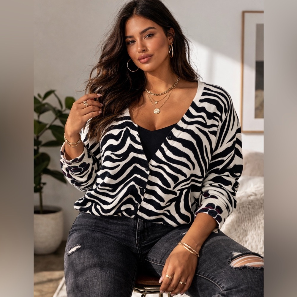 Lane Bryant Black and White Zebra Cardigan